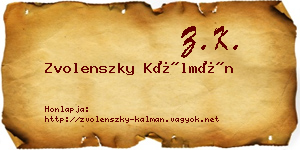 Zvolenszky Kálmán névjegykártya